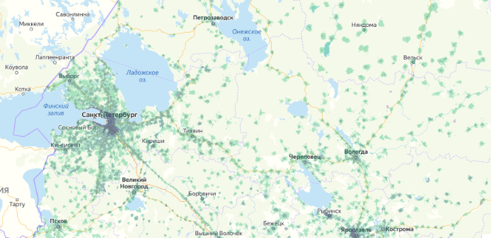 Зона покрытия МТС на карте Звенигород 